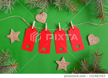 Green New Year's card with space for text. Top view. 132462563