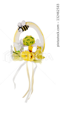 Easter Wreath With Bee, Chick, and Flowers on Transparent Background Easter Wreath With Bee, Chick, and Flowers on Transparent Background 132462583