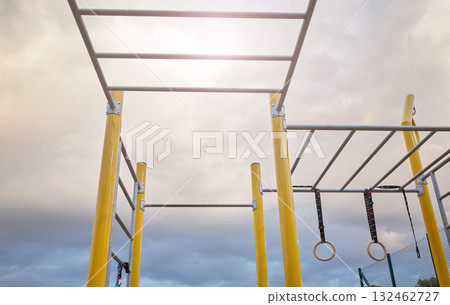 Outdoor gym for fitness and calisthenics exercises. Outdoor gym for fitness and calisthenics exercises. 132462727