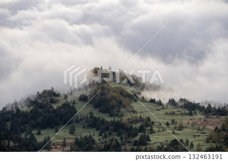 A sea of clouds covering the high moorland, Yoshigahira begins to turn autumn colors 132463191