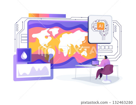 AI-Smart Ocean Acidification Prediction abstract concept vector illustration. 132463280