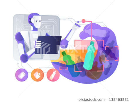 AI-Automated Marine Debris Classification abstract concept vector illustration. 132463281