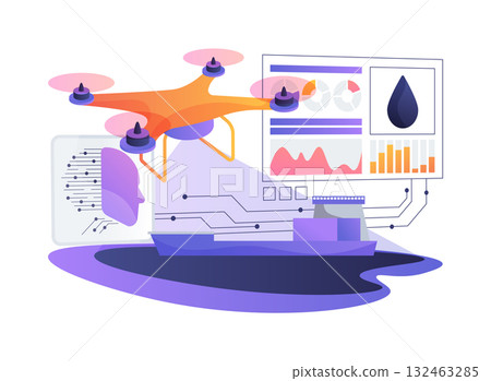 AI-Guided Oil Spill Trajectory Forecasting abstract concept vector illustration. 132463285