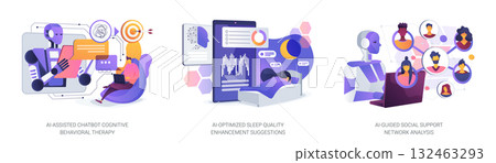 AI Empowering Mental Wellness abstract concept vector illustrations. AI Empowering Mental Wellness abstract concept vector illustrations. 132463293