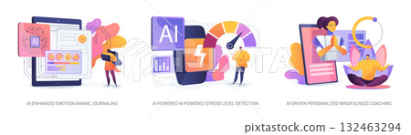 AI Tools for Mental Wellness abstract concept vector illustrations. AI Tools for Mental Wellness abstract concept vector illustrations. 132463294