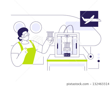 3D printing in aviation abstract concept vector illustration. 132463314