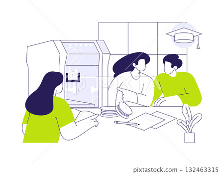3D printing in education abstract concept vector illustration. 3D printing in education abstract concept vector illustration. 132463315
