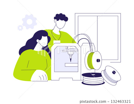 3D object printing abstract concept vector illustration. 3D object printing abstract concept vector illustration. 132463321