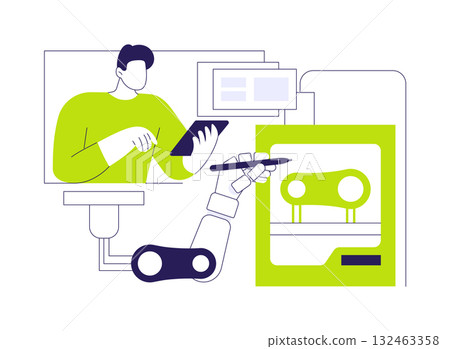 3D printers in robotics isolated cartoon vector illustrations. 132463358