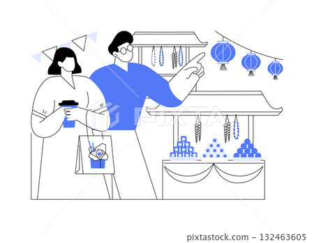 Asian food market isolated cartoon vector illustrations. 132463605