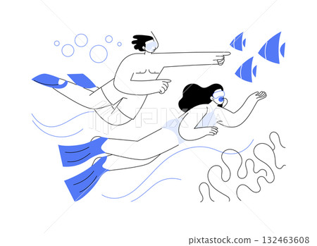 Snorkeling isolated cartoon vector illustrations. 132463608