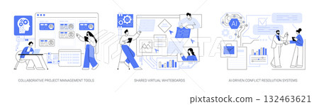 AI and Digital Tools Enhancing Team Collaboration abstract concept vector illustrations. AI and Digital Tools Enhancing Team Collaboration abstract concept vector illustrations. 132463621