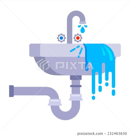 Water leaking from the toilet sink. 132463630