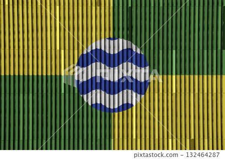 The official flag of Nairobi, the capital of Kenya, on a striped wall texture. Conceptual collage 132464287