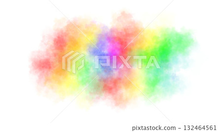 Vibrant colorful smoke cloud blending rainbow hues on transparent background realistic abstract vapor texture 132464561