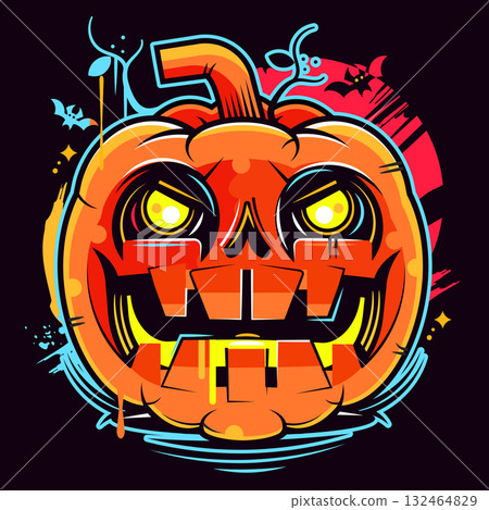 pumpkin The main symbol of the Happy Halloween holiday. Orange pumpkin with smile for your design for the holiday Halloween. Vector illustration. 132464829