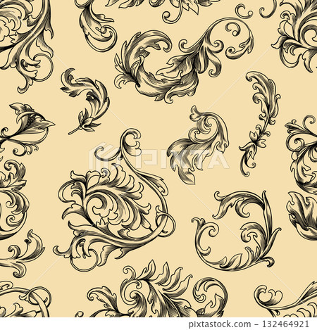 Vintage Baroque or renaissance Seamless pattern hand drawn Victorian set of ornament floral elements Vintage Baroque or renaissance Seamless pattern hand drawn Victorian set of ornament floral elements 132464921