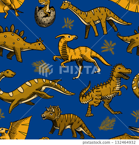 Cartoon jurassic dinosaurs seamless pattern for kids and boys clothing. sketchy Hand drawn 132464932