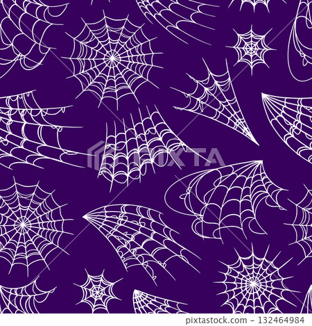 Hand drawn spooky spider web seamless pattern for halloween or scary event decoration. Different 132464984