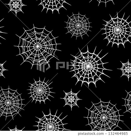 Hand drawn spooky spider web seamless pattern for halloween or scary event decoration. Different 132464985