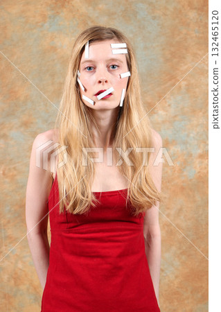 Woman closed mouth Woman closed mouth 132465120