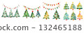 Watercolor illustration of decorated Christmas trees and festive garlands 132465188