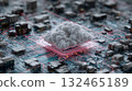 Futuristic glowing computer chip with illuminated cloud icon 132465189