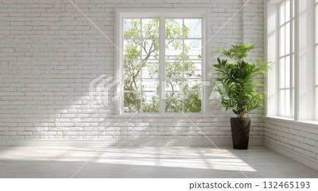 minimalist loft interior with large arched window minimalist loft interior with large arched window 132465193