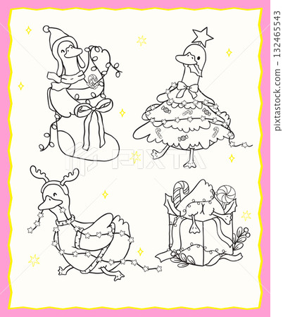 Festive Coquette Christmas Silly Goose Outline Cartoon CharacterHand Drawn Collection Festive Coquette Christmas Silly Goose Outline Cartoon CharacterHand Drawn Collection 132465543