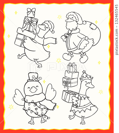 Festive Coquette Christmas Silly Goose Santa, elf and snowman Outline Cartoon Hand Drawn Collection Festive Coquette Christmas Silly Goose Santa, elf and snowman Outline Cartoon Hand Drawn Collection 132465545