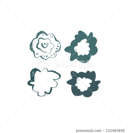 Scandinavian floral set with four hand drawn flowers in folk art style simple nordic elements for patterns and modern design projects 132465695
