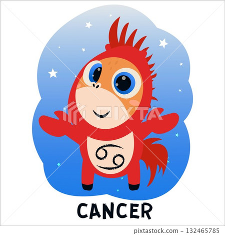 Flat vector illustration of a horse dressed as a zodiac sign. Pony, Aries, Leo, Gemini, Taurus, Scorpio, Aquarius, Pisces, Sagittarius, Libra, Virgo, Capricorn, Cancer, horoscope, zodiac, astrology 132465785