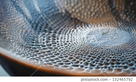 Close up of coffee foam creating pattern in mug 132465792