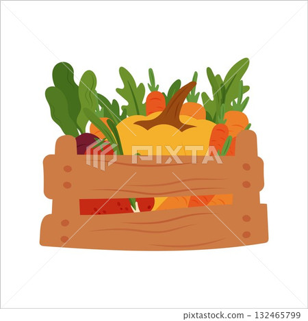 Simple flat vegetables in a crate Simple flat vegetables in a crate 132465799