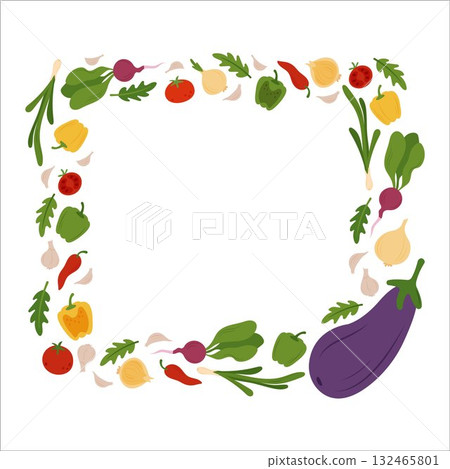 Square frame of simple flat vegetables Square frame of simple flat vegetables 132465801