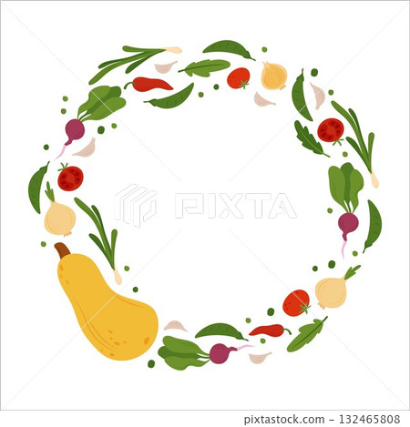 Oval frame of simple flat vegetables Oval frame of simple flat vegetables 132465808