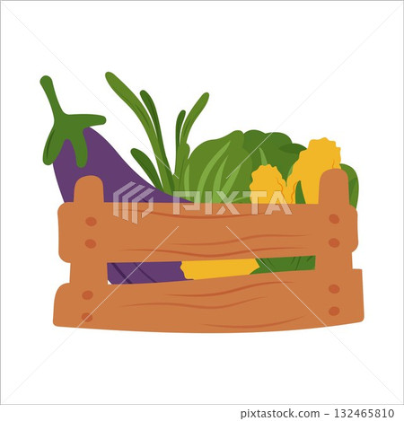 Simple flat vegetables in a crate 132465810