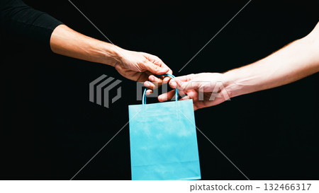 Shopping Bag Exchange On Isolated Black Background Shopping Bag Exchange On Isolated Black Background 132466317