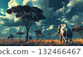 A large elephant is walking through a field of tall grass 132466467