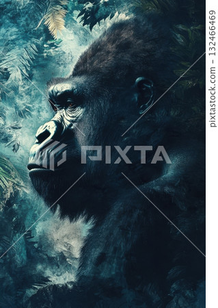 A close up of a gorilla with its face showing A close up of a gorilla with its face showing 132466469