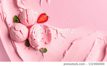 Strawberry ice cream smooth texture 132466989