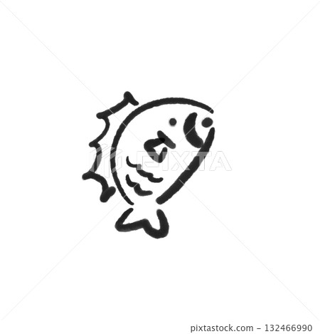 Cute hand-drawn ink painting of a sea bream, New Year's material, Japanese style, monochrome 132466990