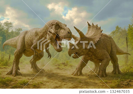 Deadly battle between Tyrannosaurus and Triceratops Deadly battle between Tyrannosaurus and Triceratops 132467035