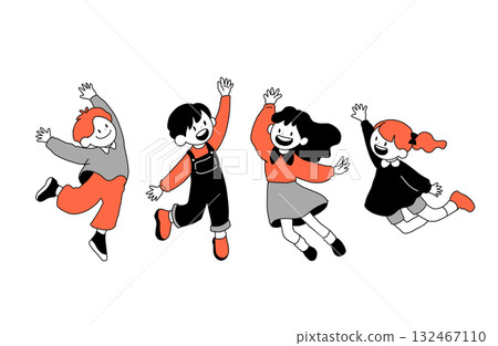 快樂跳躍的兒童插圖/簡單可愛的兒童手繪插圖 132467110