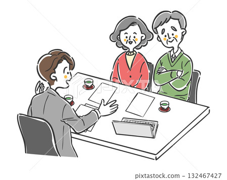 Senior couple consulting with male staff Vector Senior couple consulting with male staff Vector 132467427