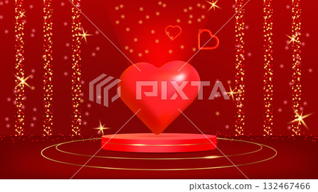 Valentines Day Luxury podium Heart 3D Style symbolizing love and elegance. For advertising marketing web design and festive event promotion. Vector illustration... Valentines Day Luxury podium Heart 3D Style symbolizing love and elegance. For advertising marketing web design and festive event promotion. Vector illustration... 132467466