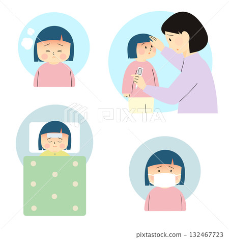 Illustration set of children with fever 132467723