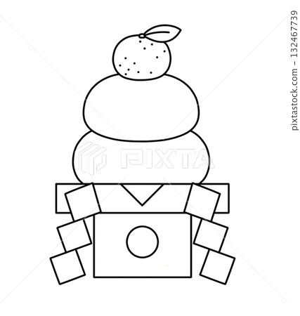 鏡餅（新年）的黑白線條畫插圖 132467739