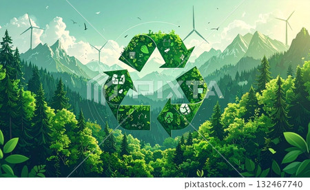 代表回收和再生能源的生態形象 132467740