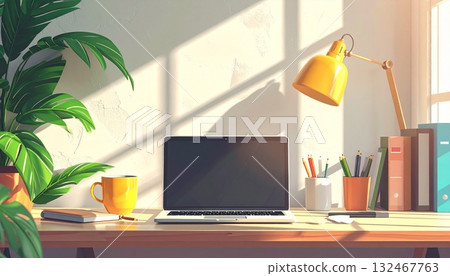 A stylish desk that symbolizes remote work 132467763